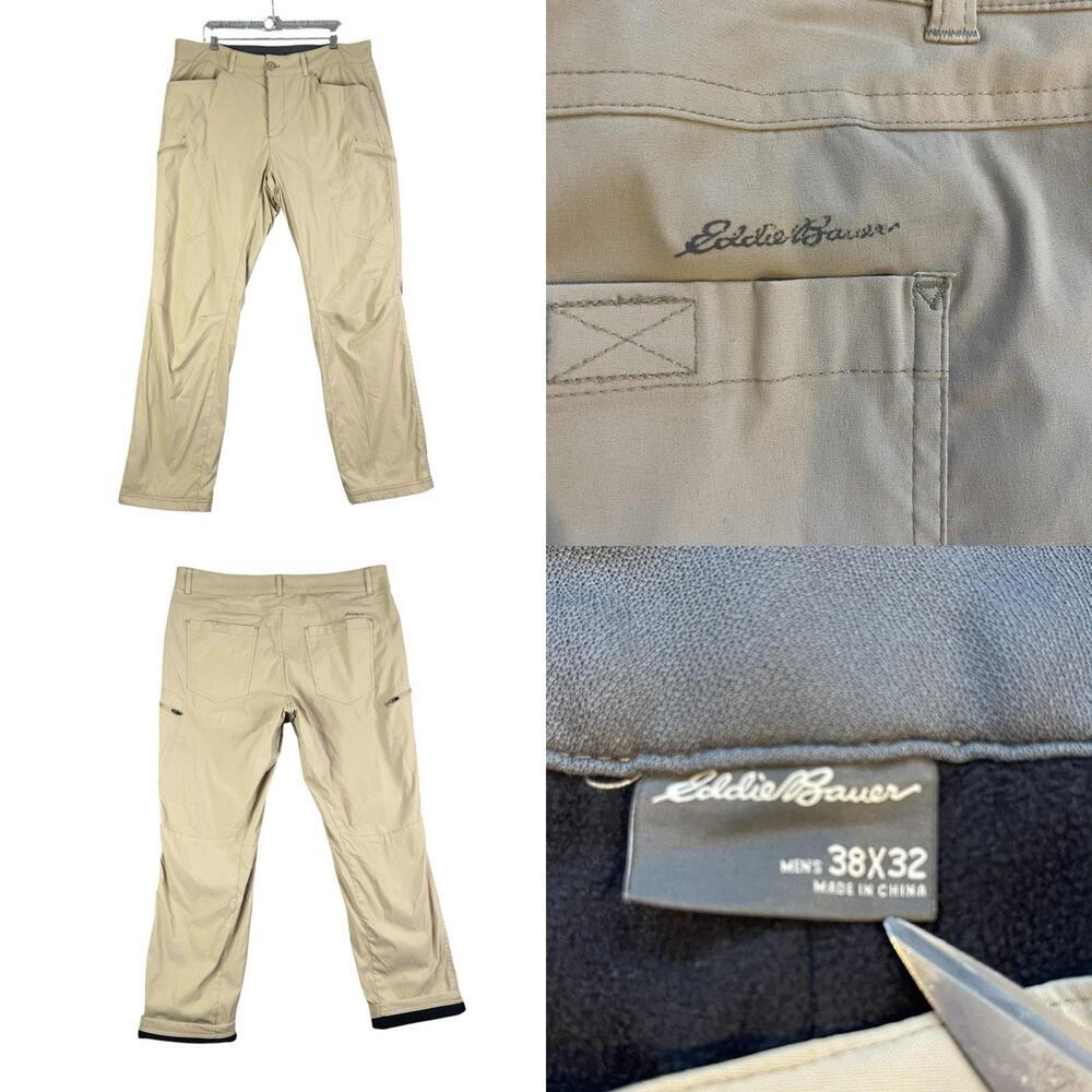 Eddie Bauer Cargo Pants Mens 38 Nylon Straight Fleece Lined Size 38x32 Tan
